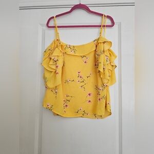 CeCe Yellow Floral Ruffle Off-Shoulder Blouse, Size XL